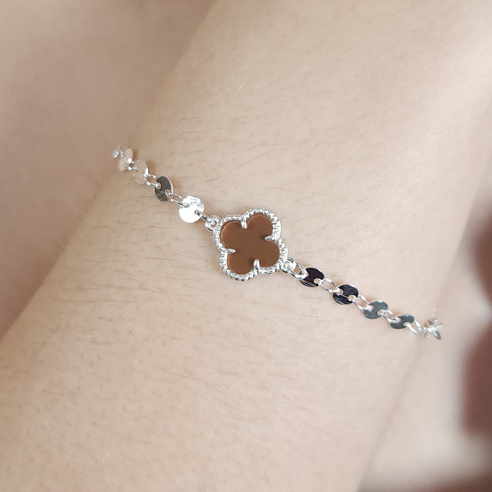 Pulseira trevo com elos liso e chapeado - Imagem 6