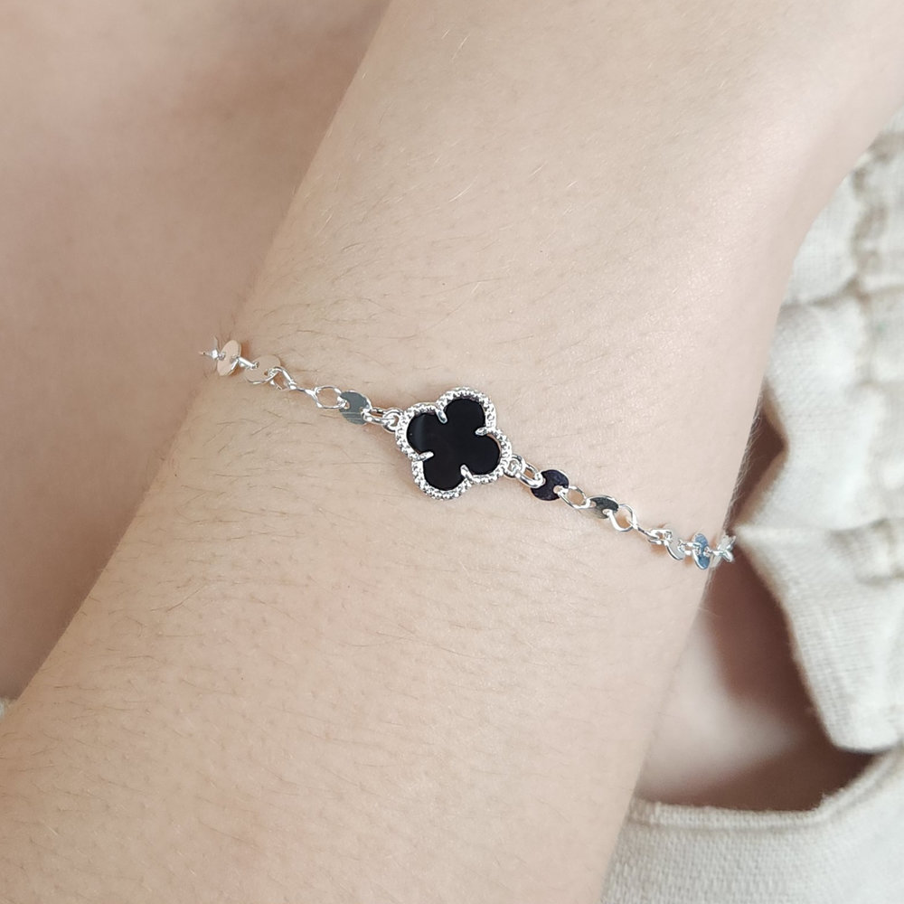 Pulseira trevo com elos liso e chapeado - Imagem 4