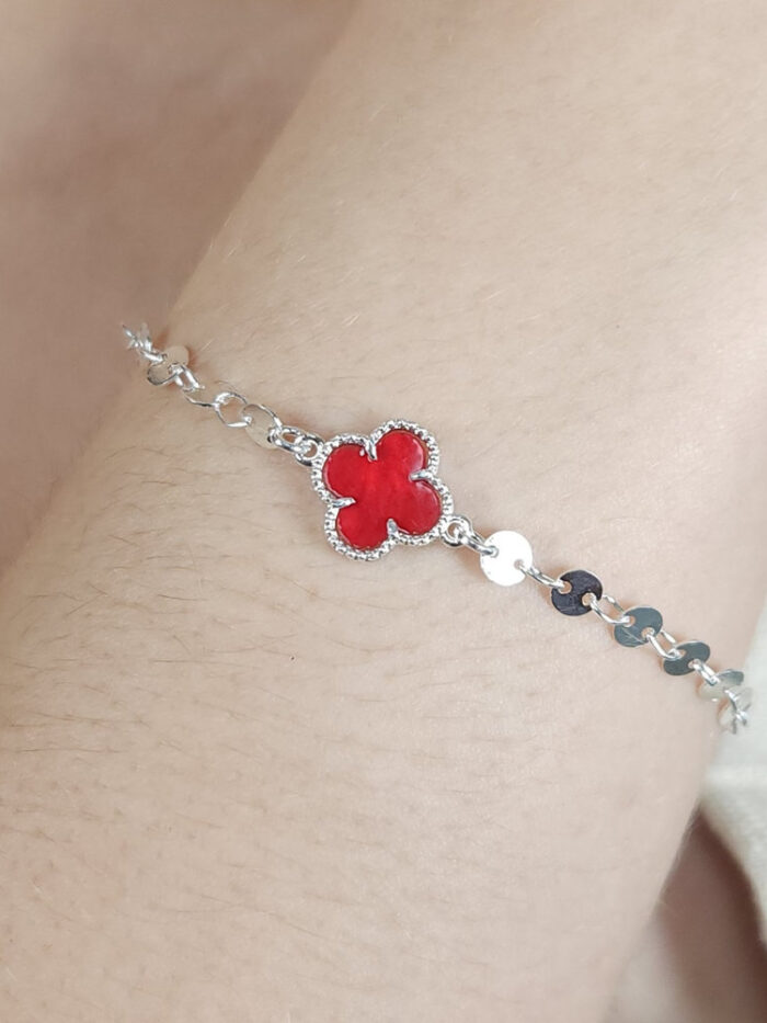 Pulseira trevo com elos liso e chapeado