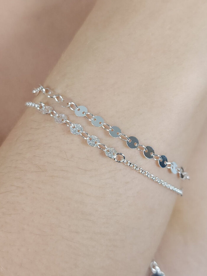 Pulseira dupla elos redondos lisos e foscos