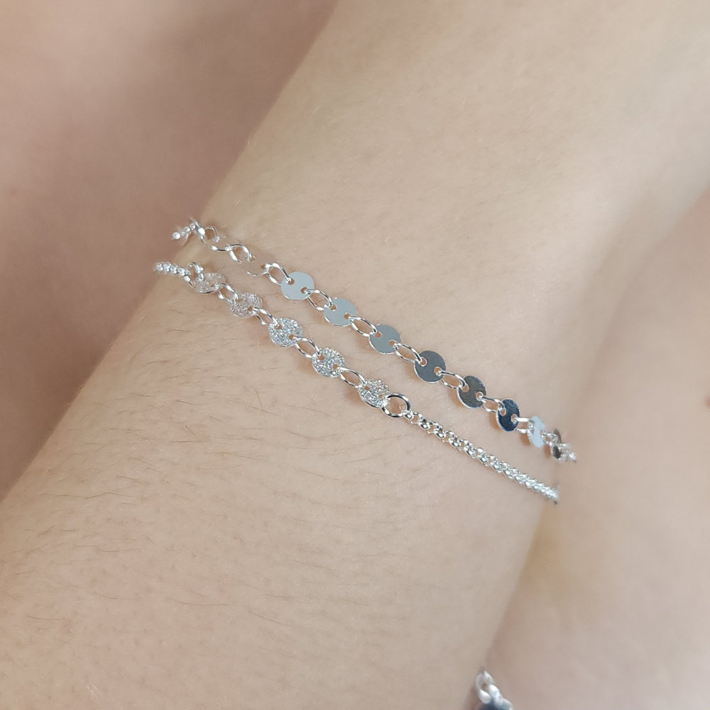 Pulseira dupla elos redondos lisos e foscos