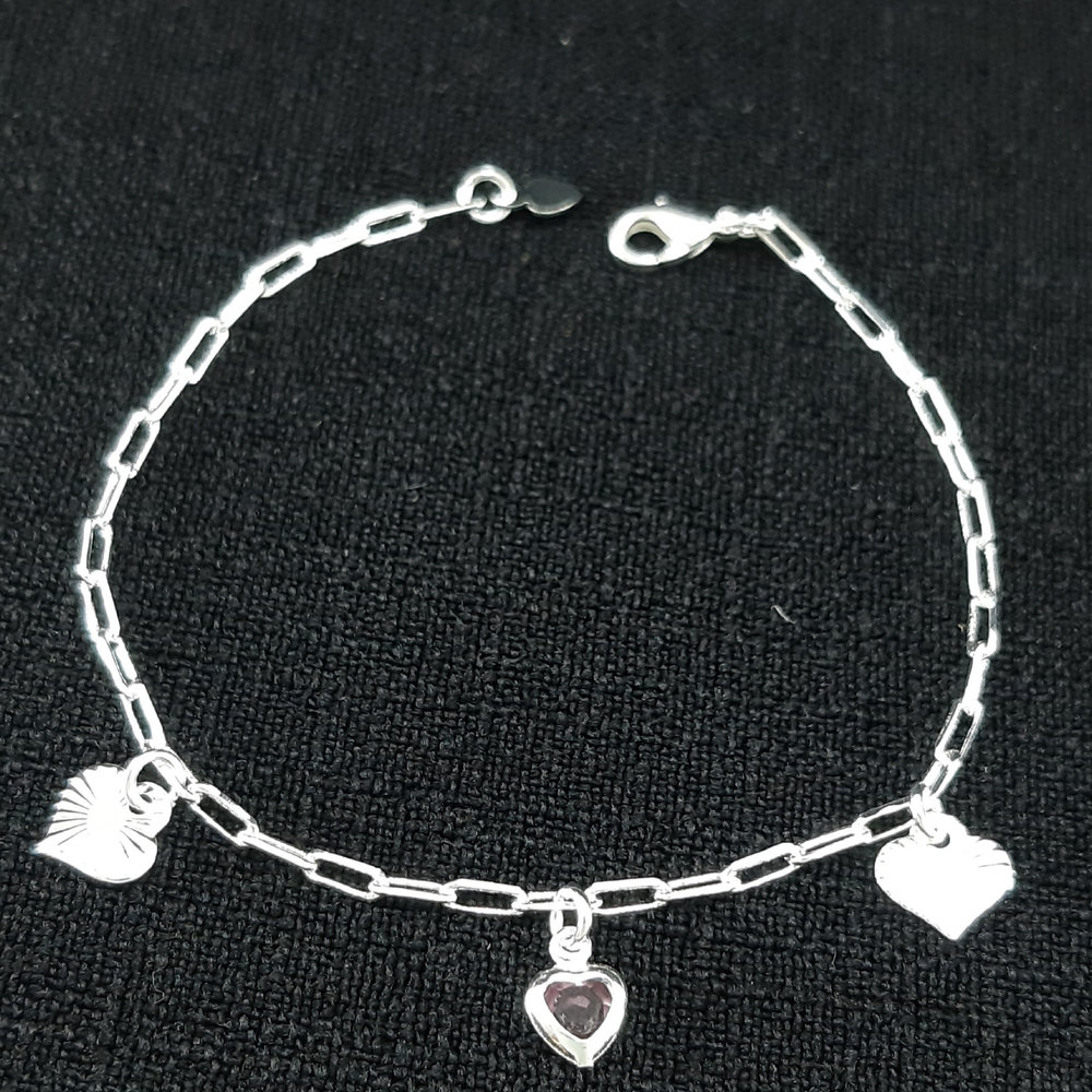 Pulseira infantil coração com pedra e trabalhado - Imagem 4