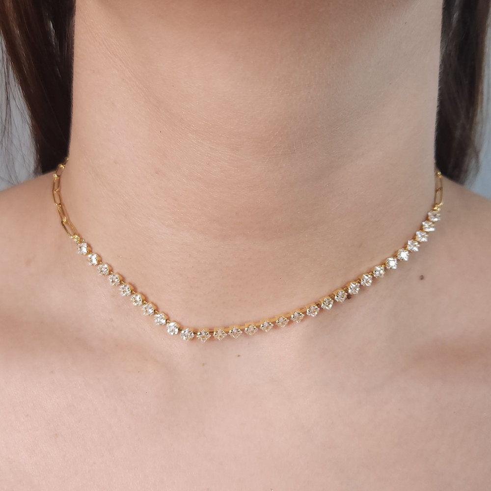 Gargantilha chocker elos cartier com riviera losango cristal