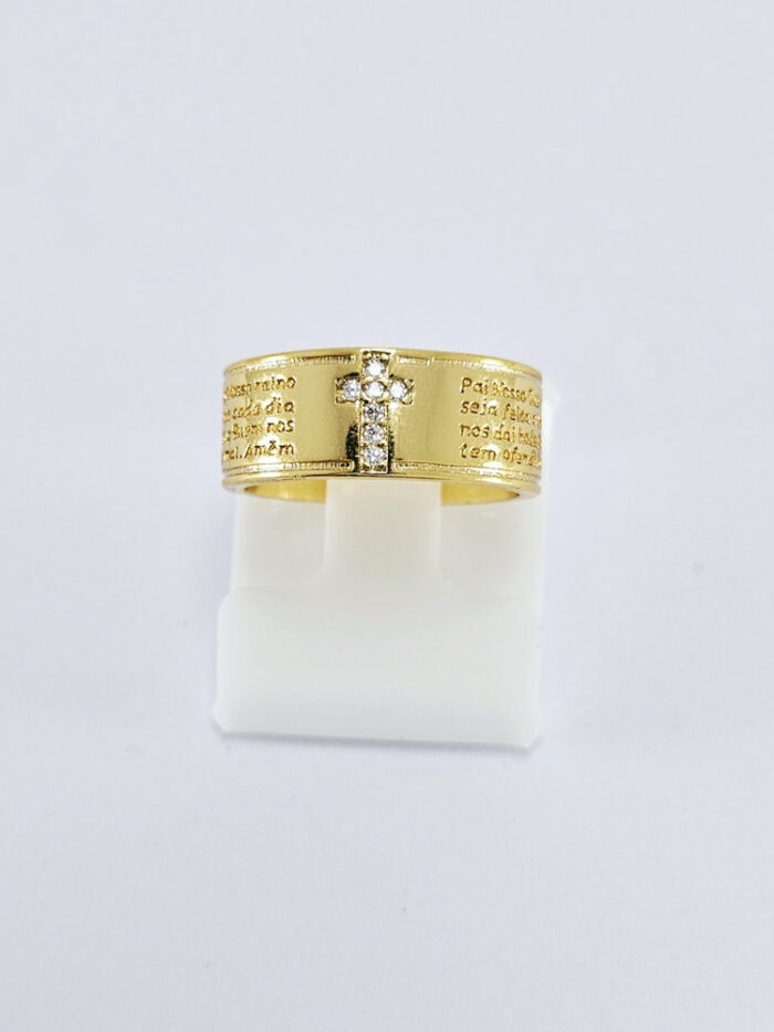 Anel oração Pai Nosso cruz cravejada