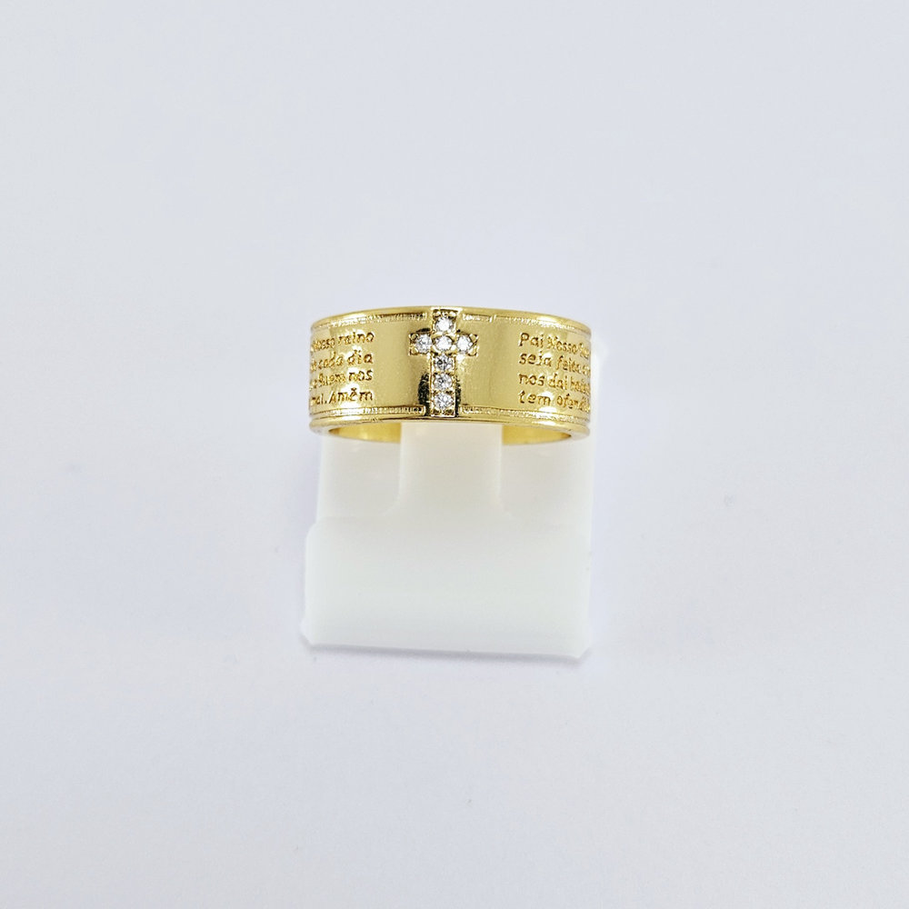 Anel oração Pai Nosso cruz cravejada