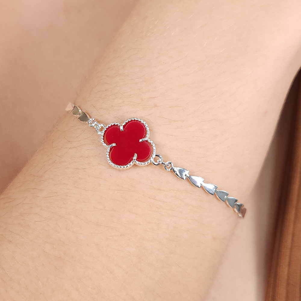 Pulseira elos liso com trevo