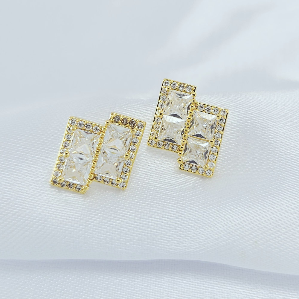 Brinco retangular duplo pedra cristal