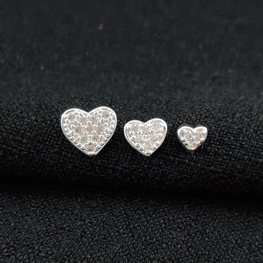 trio de brinco coração cravejado