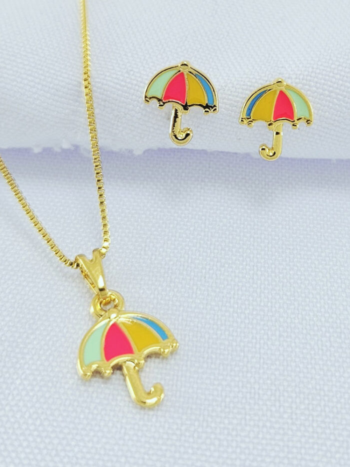 Conjunto infantil guarda-chuva colorido