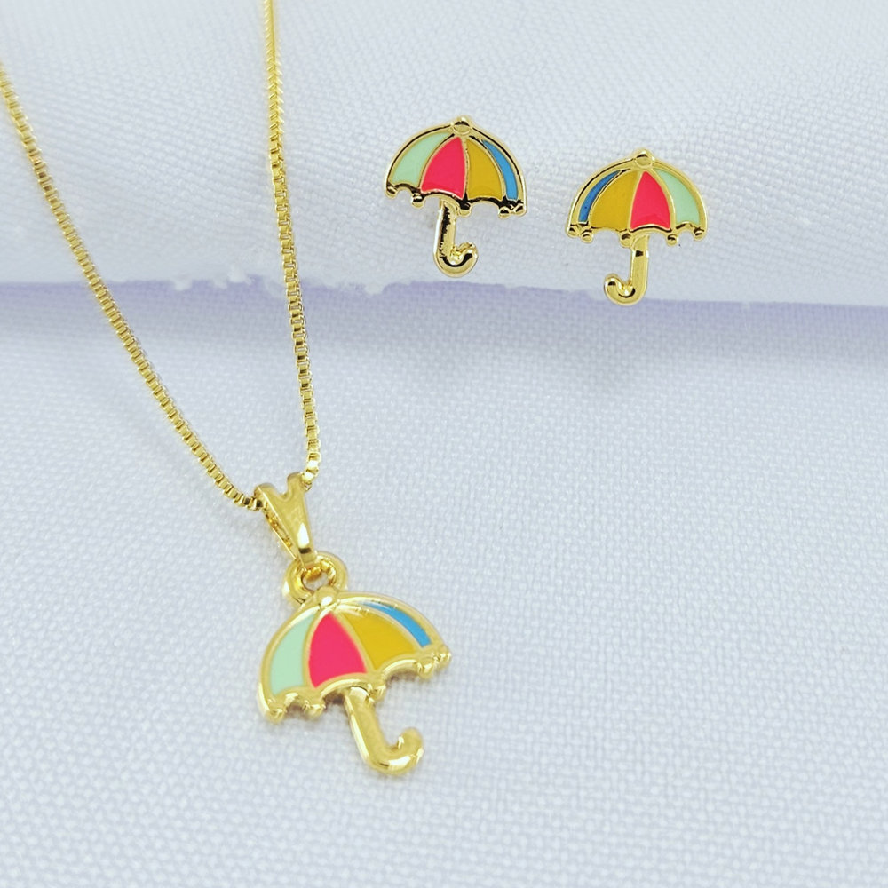 Conjunto infantil guarda-chuva colorido