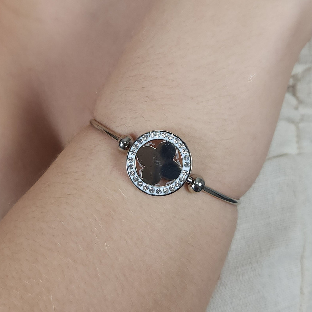 Pulseira bracelete trevo cravejado