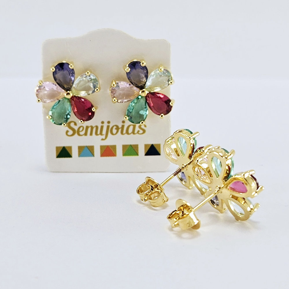 Brinco flor pétalas colorida