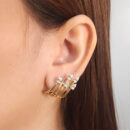 Brinco fios dourado detalhe pedra cristal