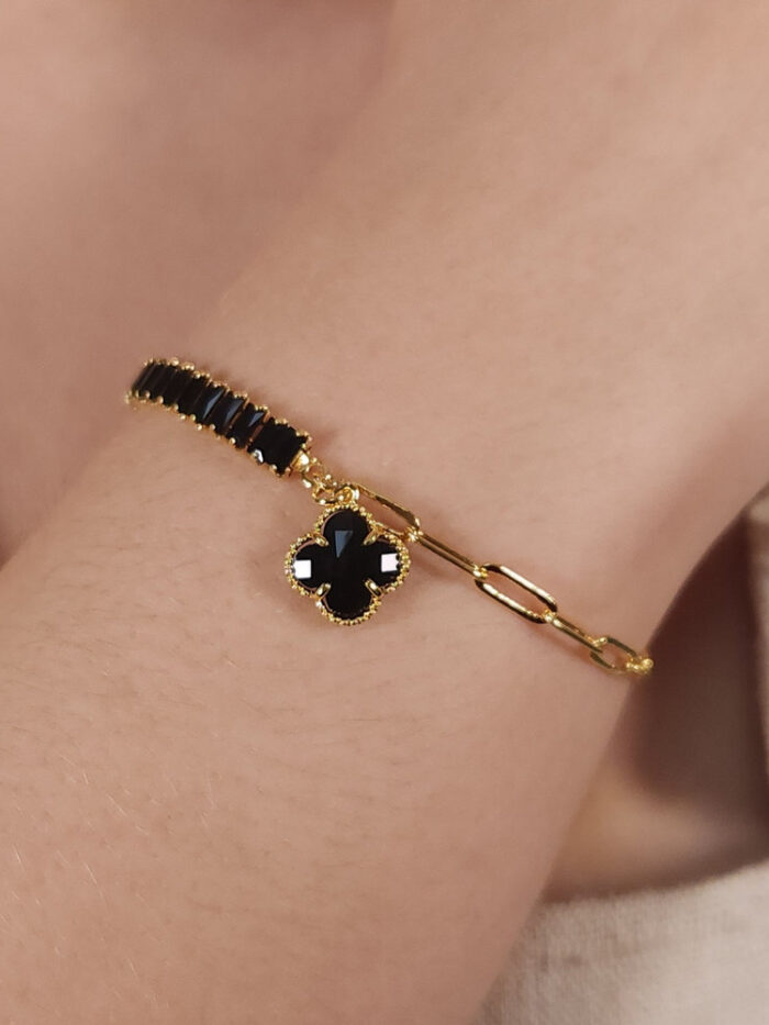 Pulseira pedra baguete com trevo pêndulo