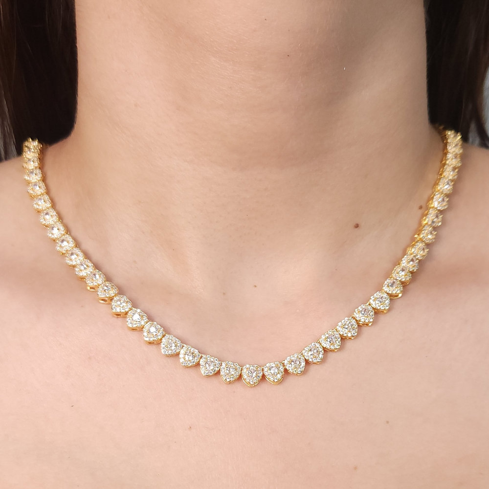 Gargantilha Chocker coração boleado com pedra cristal