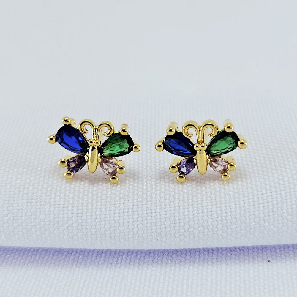 Brinco borboleta com pedra cristal - Imagem 2