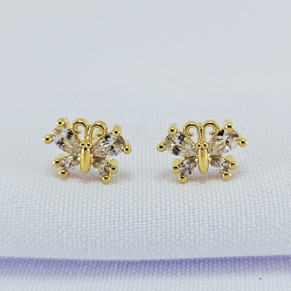 Brinco borboleta com pedra cristal