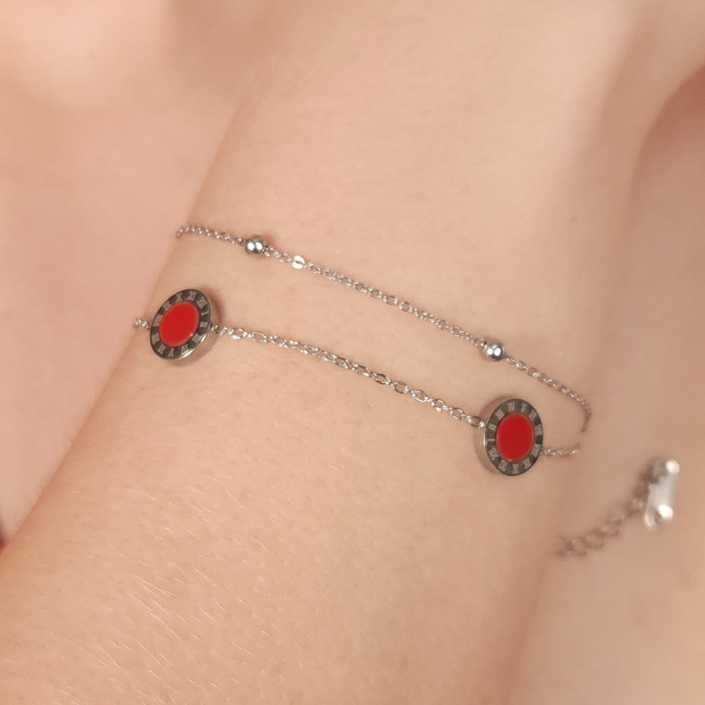 Pulseira dupla bolinha com cículos borda detalhada - Imagem 3