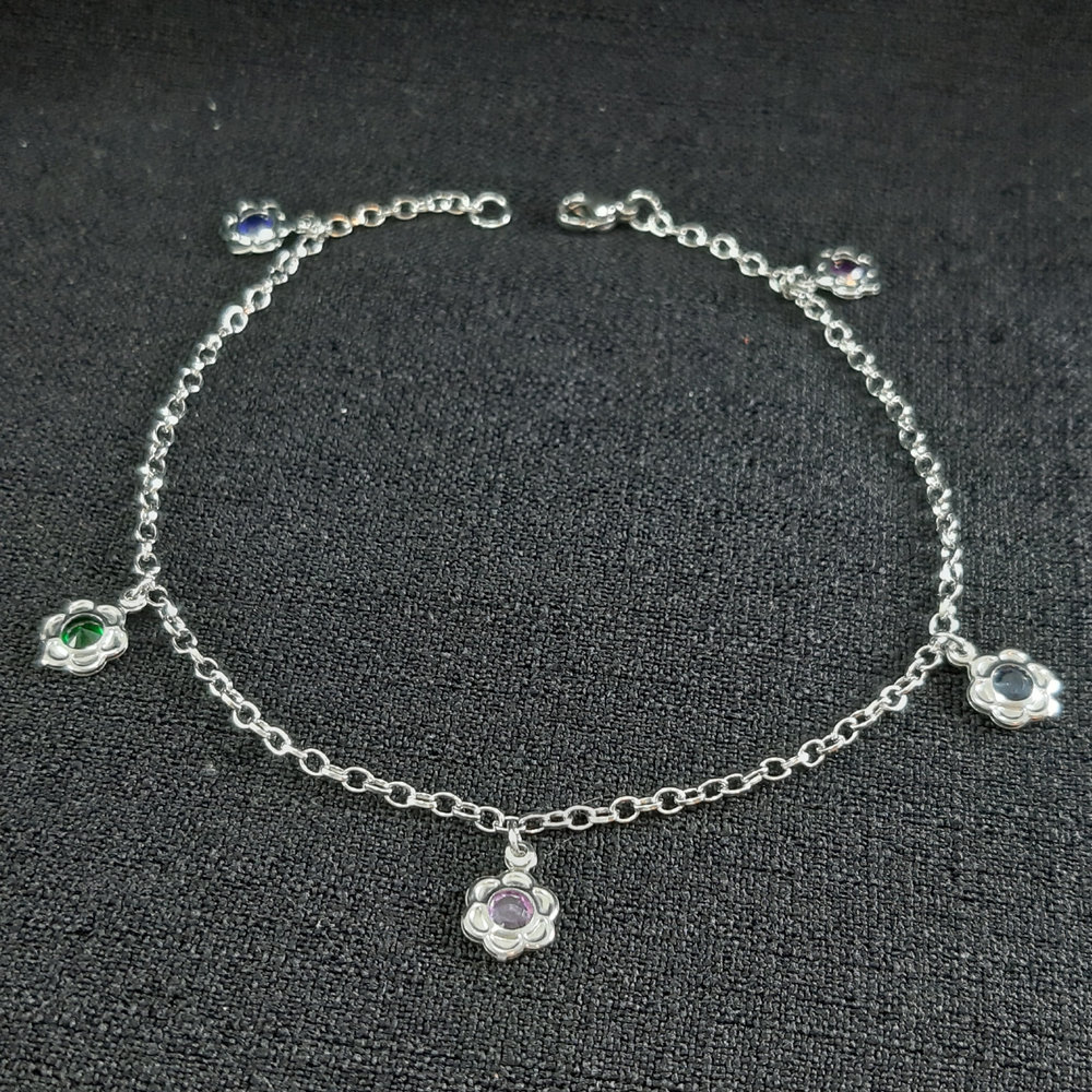 Tornozeleira flores com pedras colorida