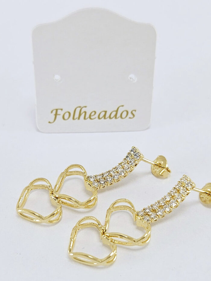 Brinco fio riviera coração duplo