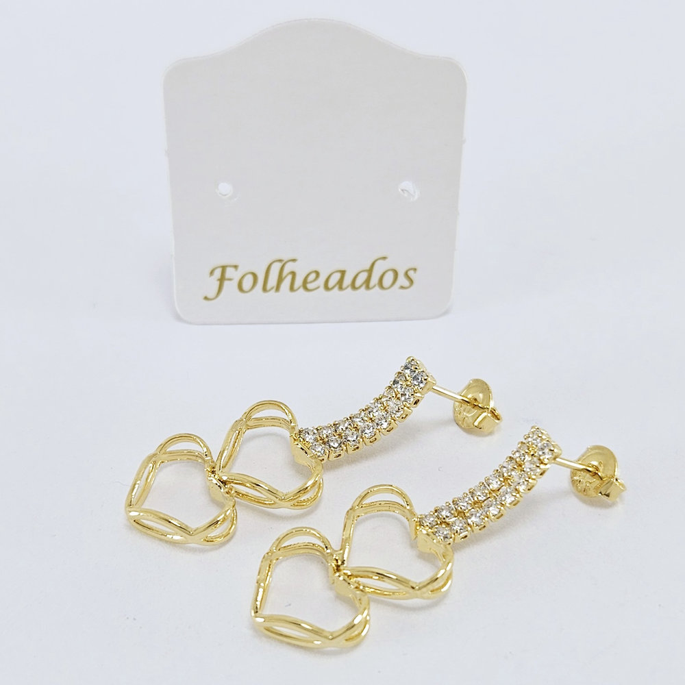 Brinco fio riviera coração duplo