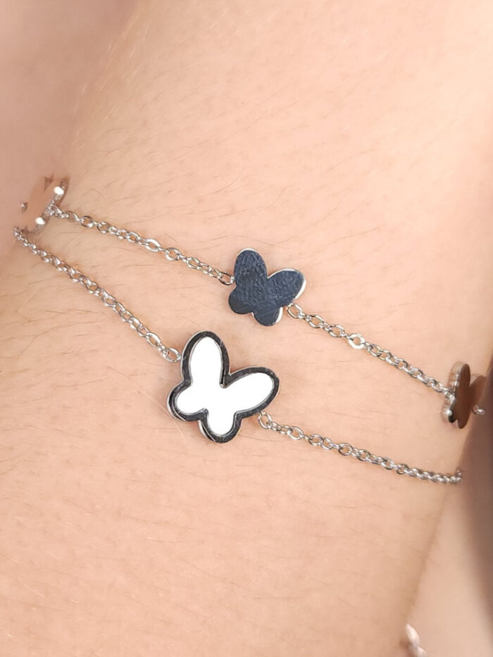 Pulseira dupla borboleta branca