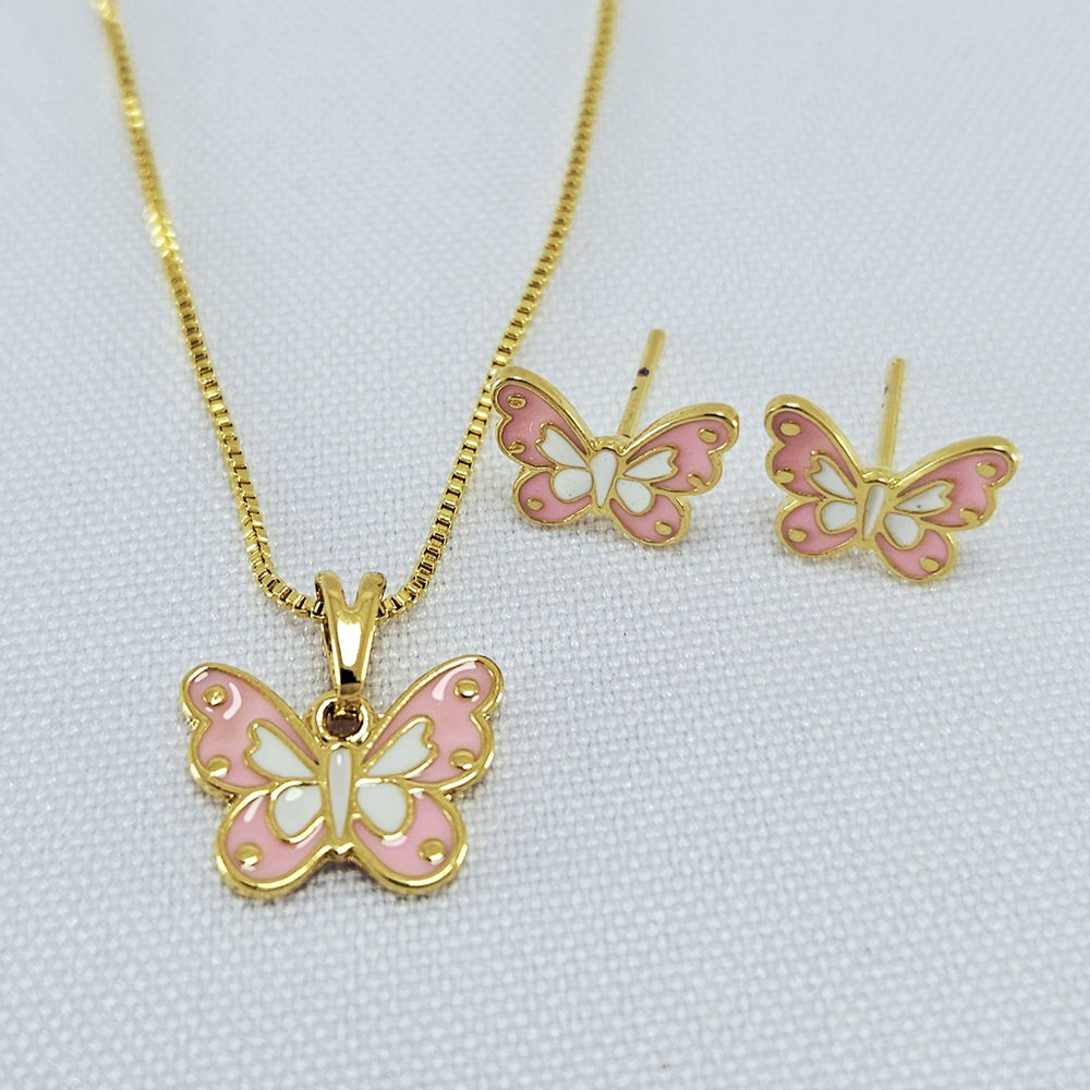 Conjunto infantil borboleta rosa