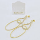 Brinco base strass cristal com detalhe oval vazado