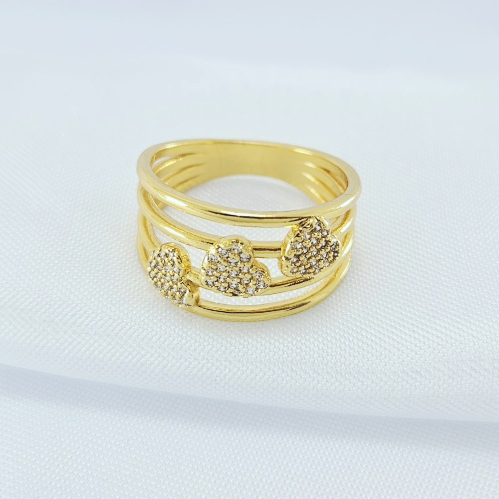 Anel quatro fios vazados detalhe corações cravejado - Imagem 2