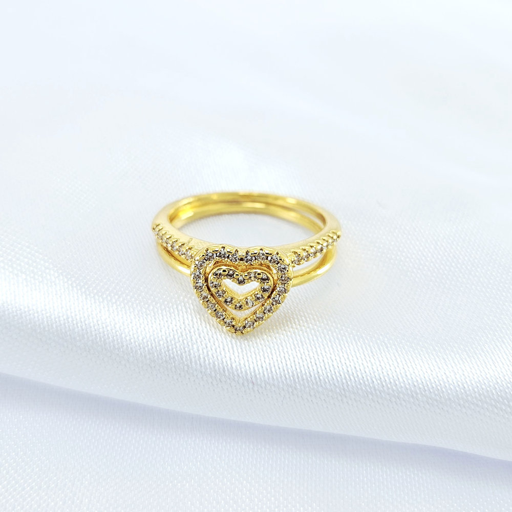 Anel duplos coração cravejado com zircônia - Imagem 3