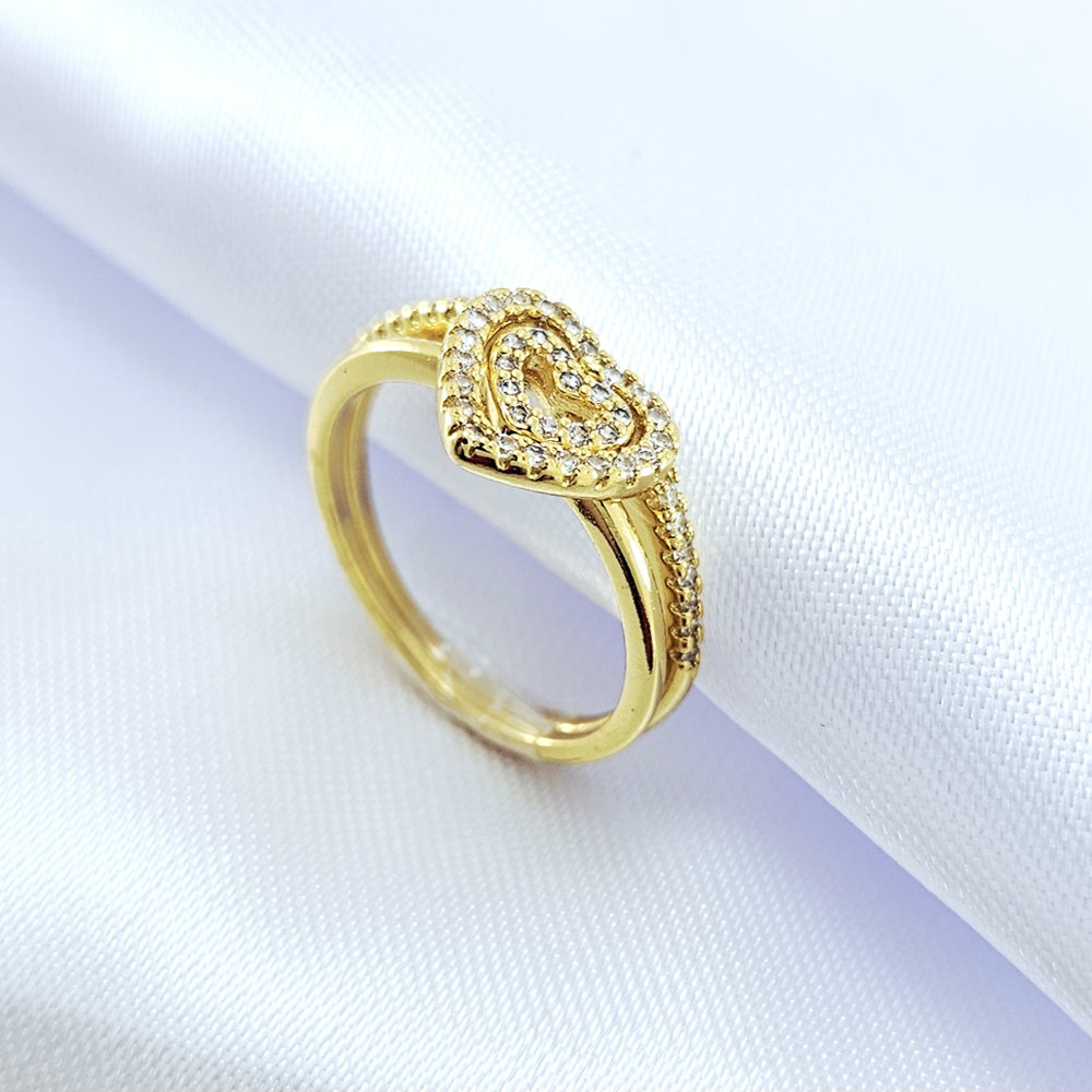 Anel duplos coração cravejado com zircônia - Imagem 4