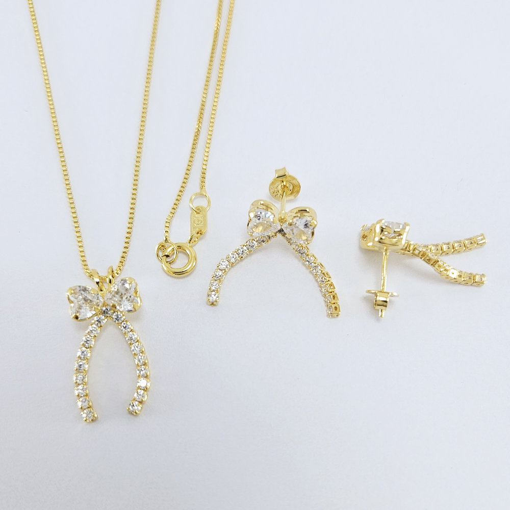 Conjunto laço cristal com fio riviera