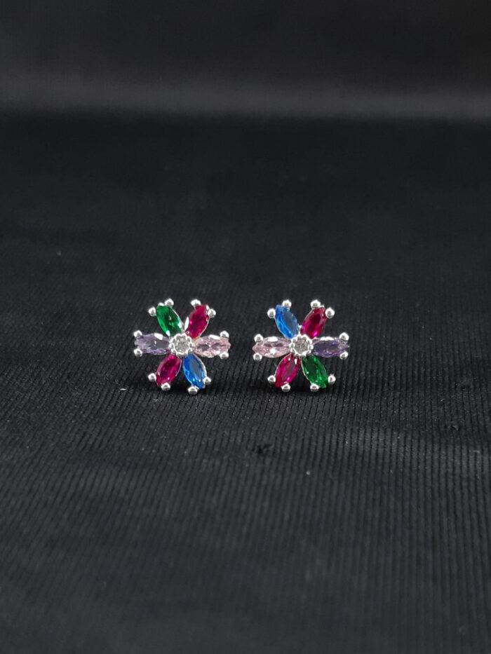 Brinco flor com pedras coloridas
