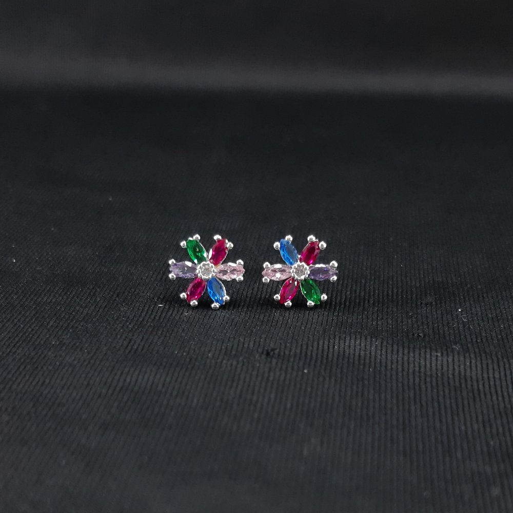 Brinco flor com pedras coloridas