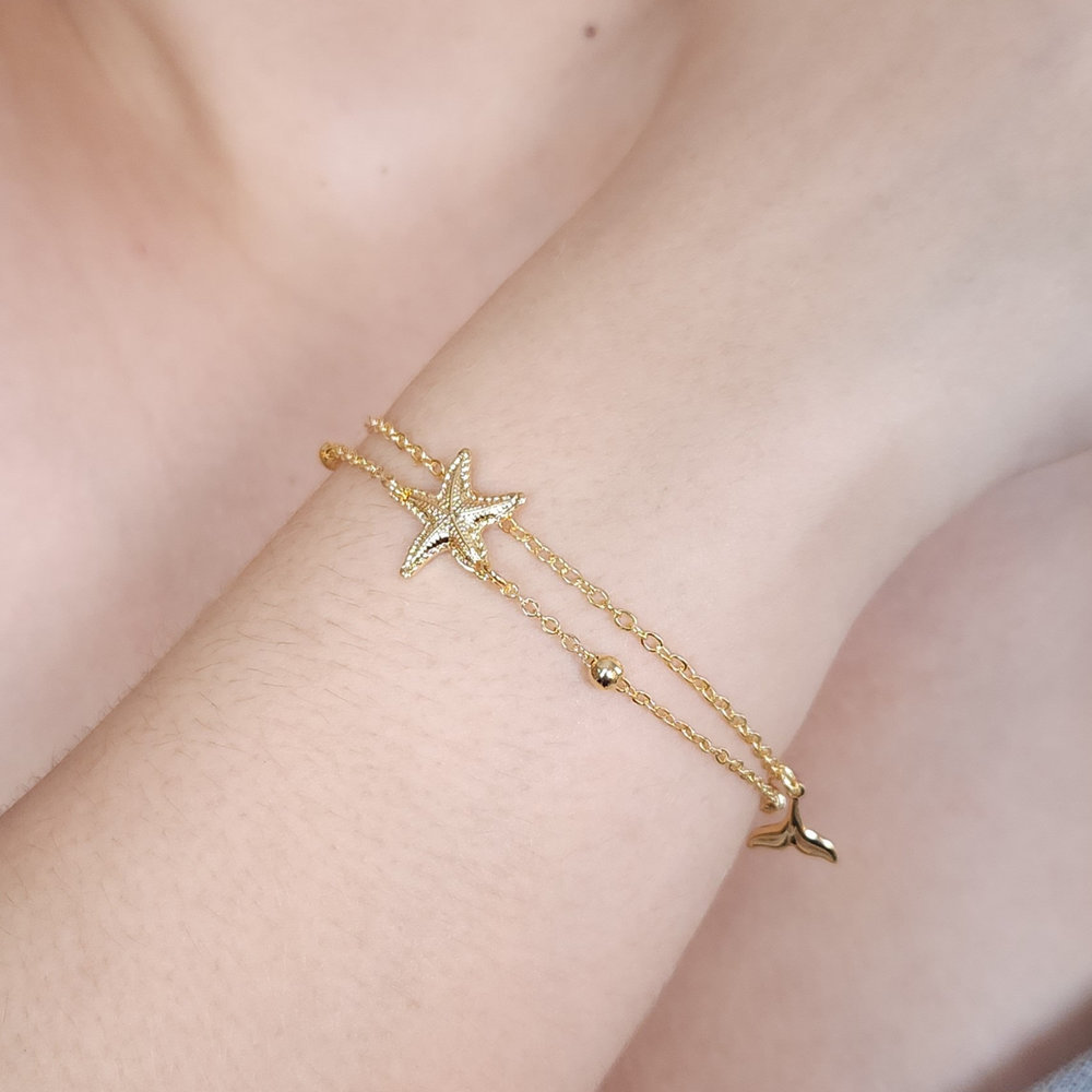 Pulseira estrela do mar rabo de sereia concha trabalhados