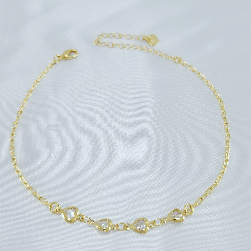 Tornozeleira elos cartier com corações cristal