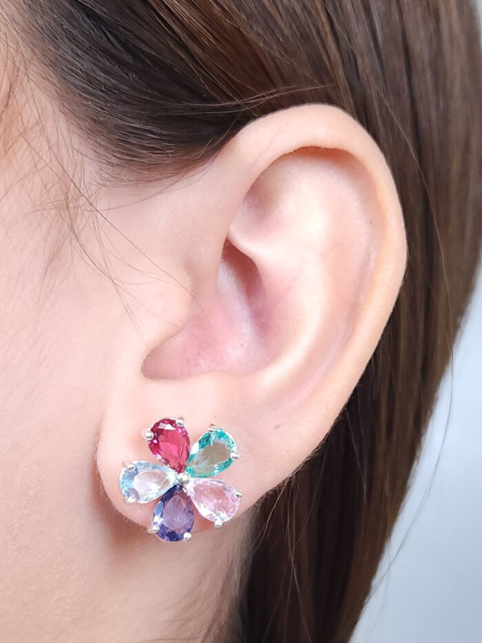 Brinco flor crital colorido