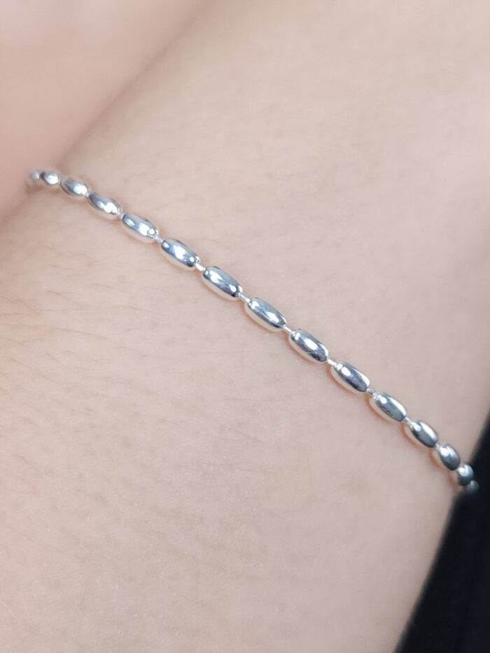 Pulseira elos tubinhos ovais prateada