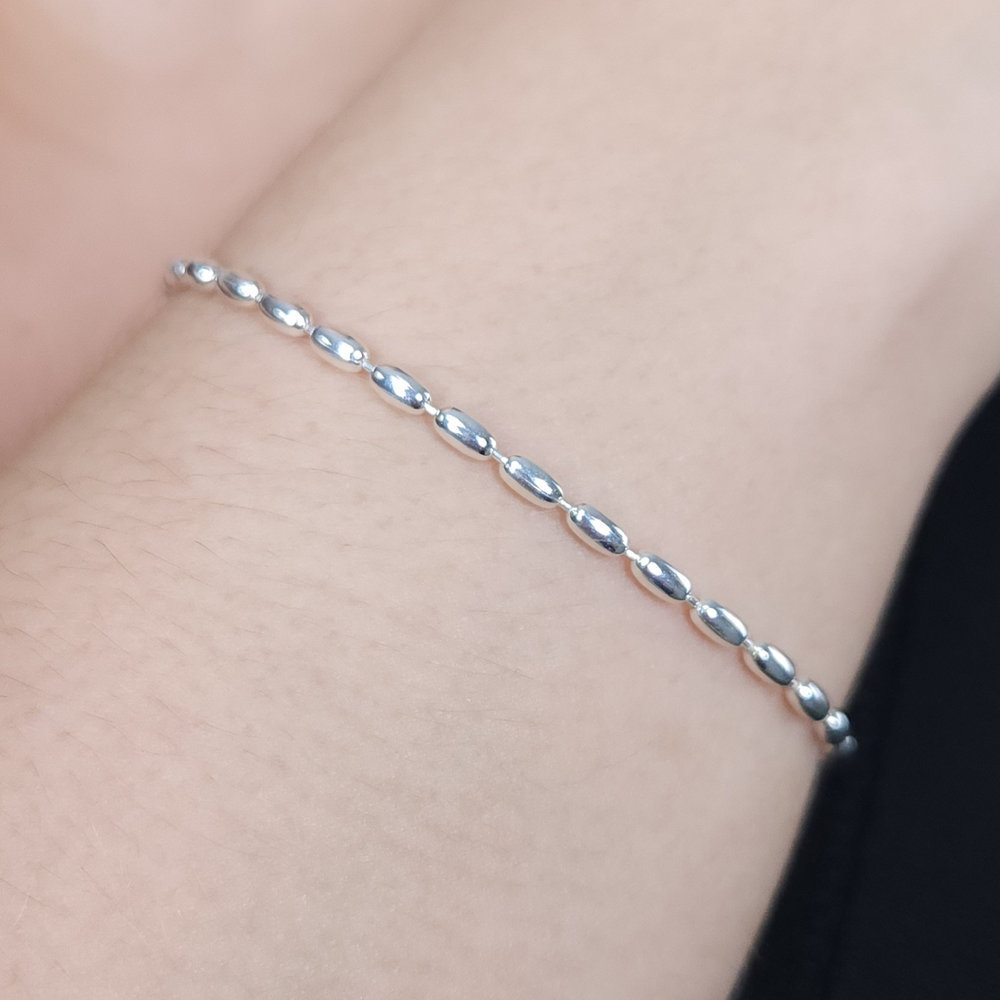 Pulseira elos tubinhos ovais prateada