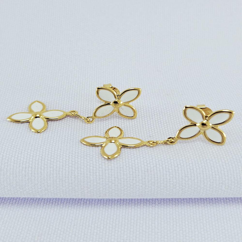 Brinco flor dupla quatro pétalas - Imagem 2