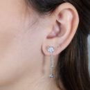 Brinco base coração cristal fio malha bolinhas prateado