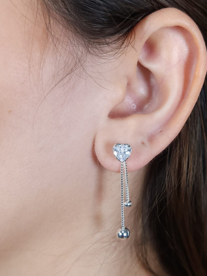 Brinco base coração cristal fio malha bolinhas prateado