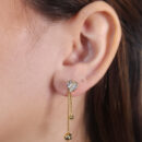 Brinco base coração cristal fio malha bolinhas douradas