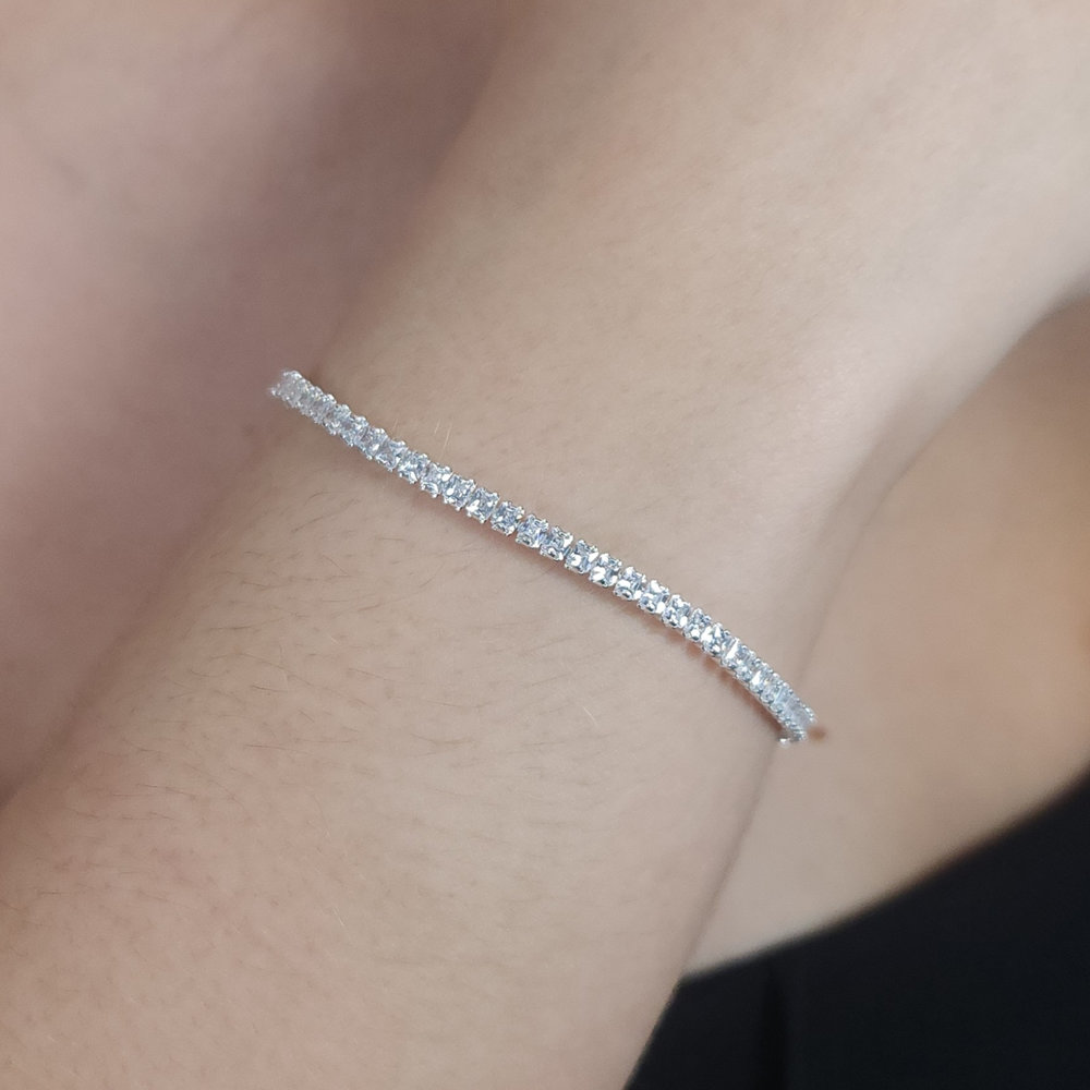 Pulseira riviera pedras cristal prateado