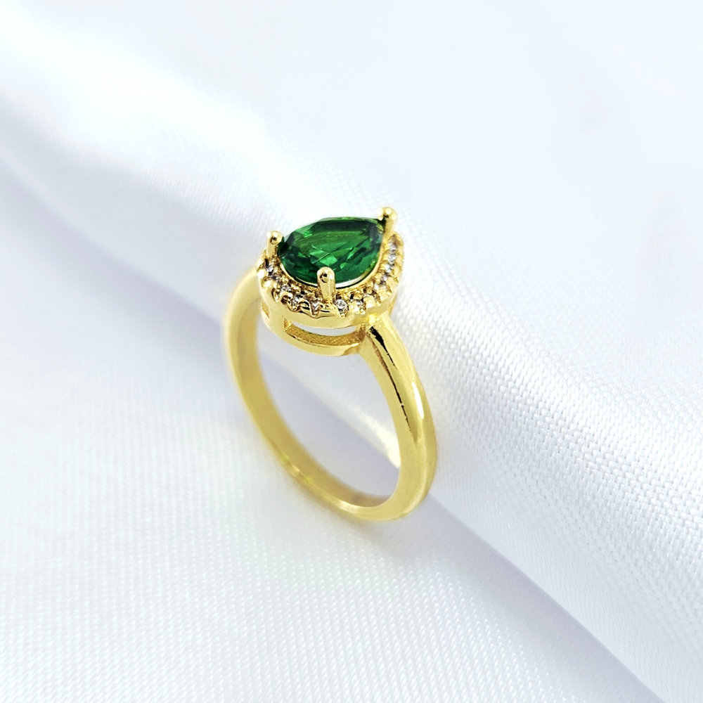 Anel gota verde borda cravejada - Imagem 2