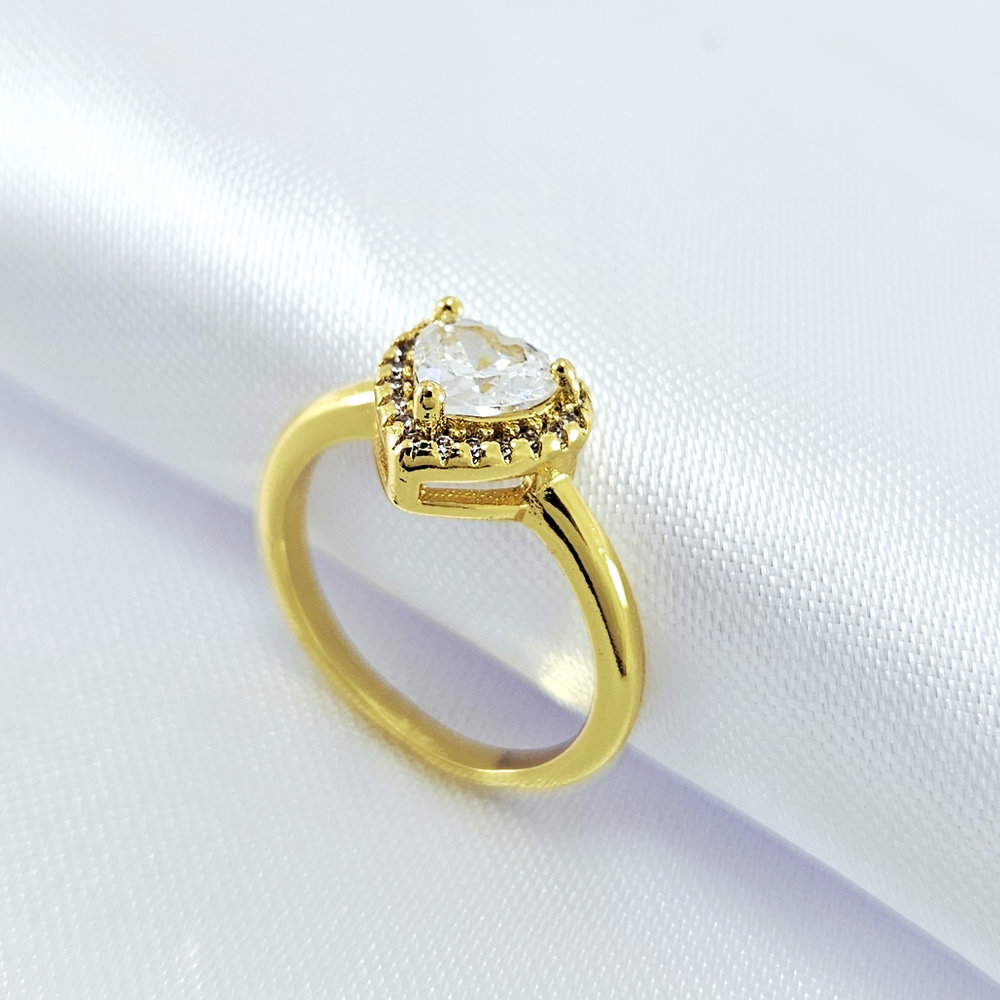 Anel coração com pedra cristal borda cravejda - Imagem 2