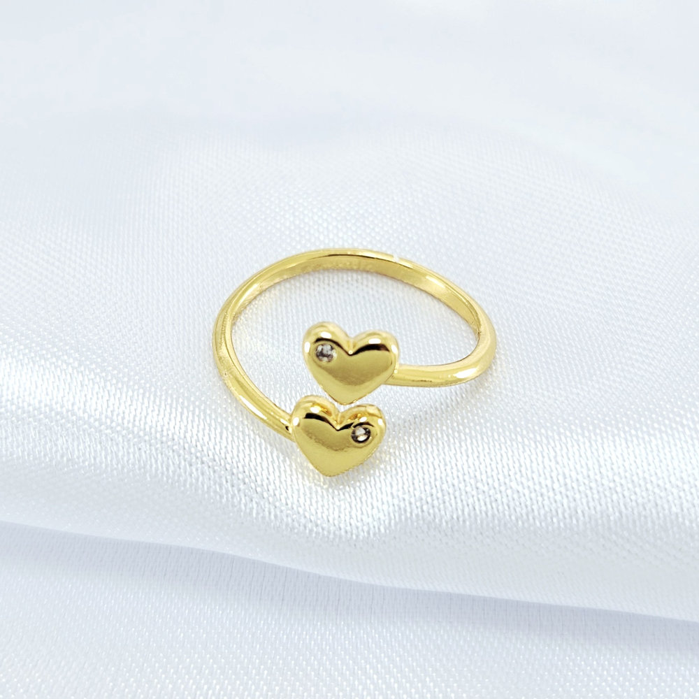 Anel coração duplo com pedrinha cristal