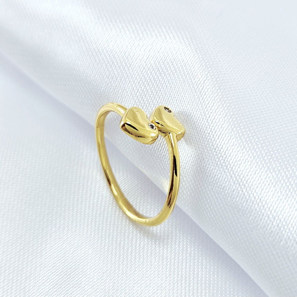 Anel coração duplo com pedrinha cristal - Imagem 2