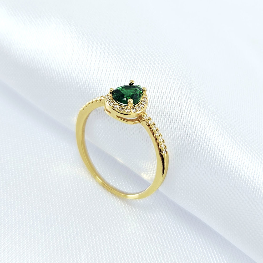 Anel gota verde com borda cravejado cristal - Imagem 2