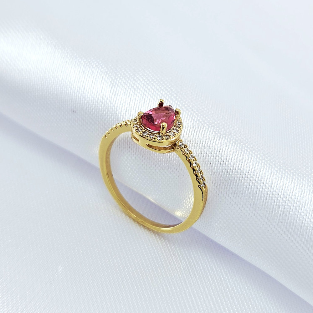 Anel gota rosa com borda cravejada - Imagem 2